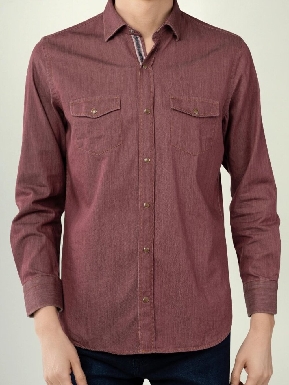 Luchiano Visconti Red Denim Snap Front Shirt/12281